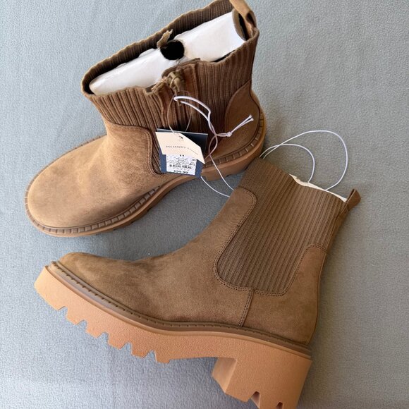 Women's Kyrie Chunky Heel Ankle Sock Boots Tan - Universal Thread Tan 7.5 - Picture 9 of 11